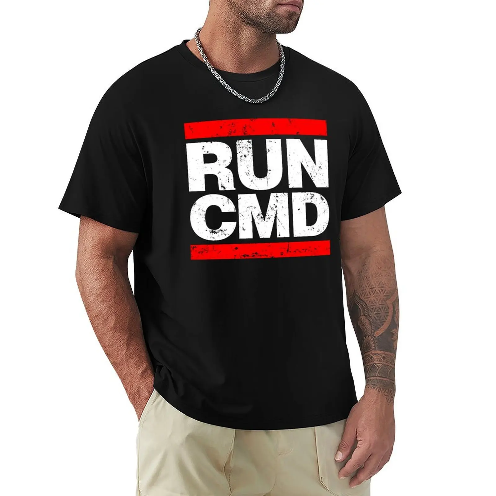 Футболка RUN CMD, милые топы, винтажная рубашка с аниме, заготовки, футболка большого размера, мужские футболки