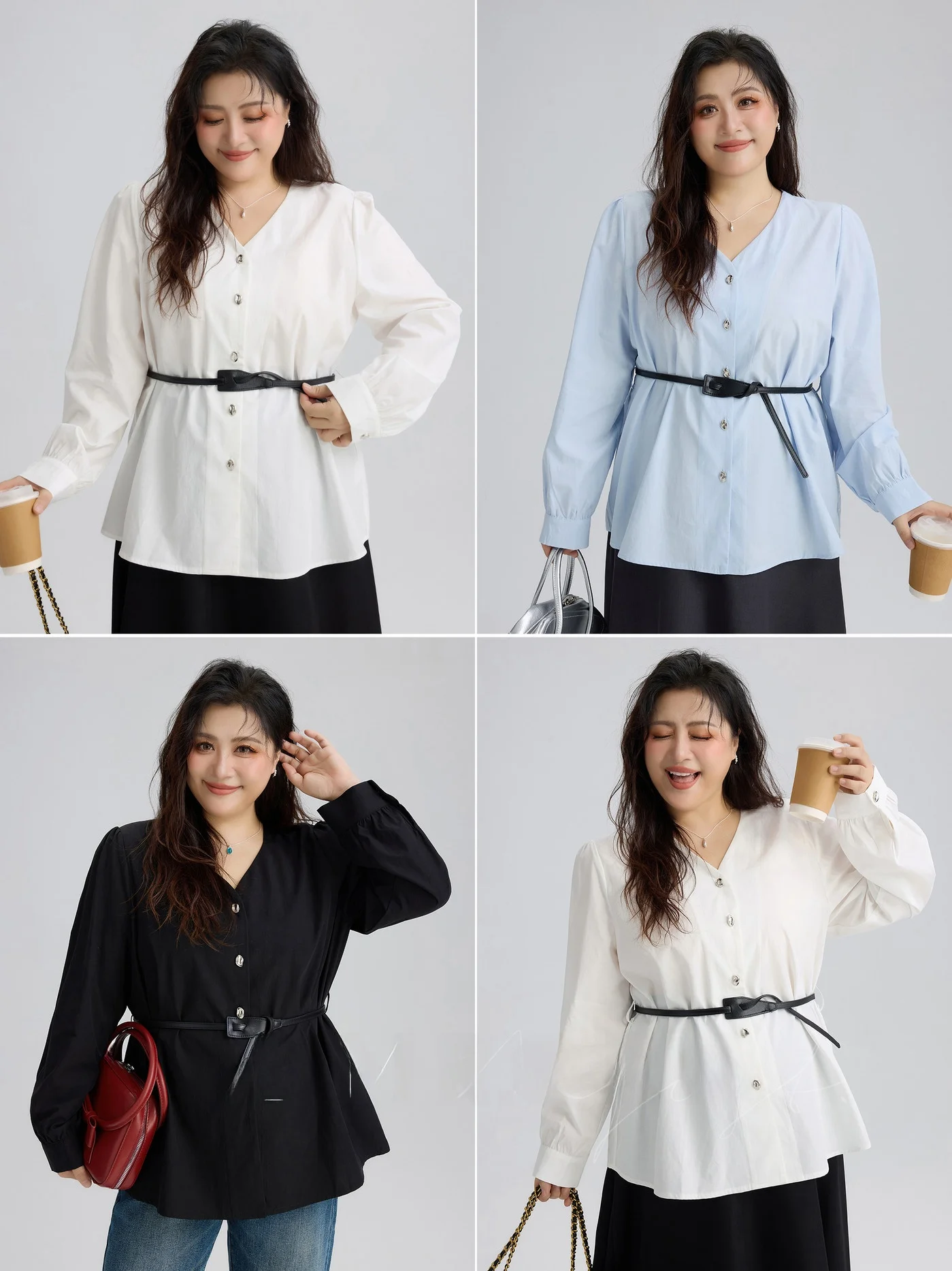 

Slimming V-Ne Midi irt Women's Casual Sle Regular Sve Long irt Waist-Cinching plus Size Early Autumn New Arrival
