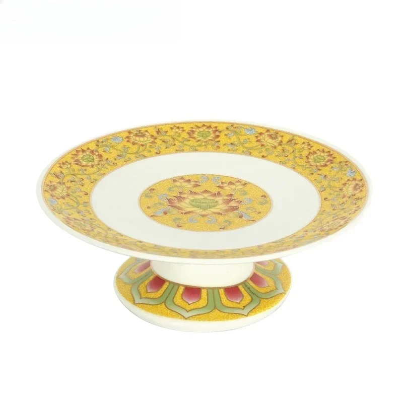 1 pcs ceramic colored painting for fruit plate lotus flower high leg  sum tribute dish Buddhist hall supplies Buddhist offerings