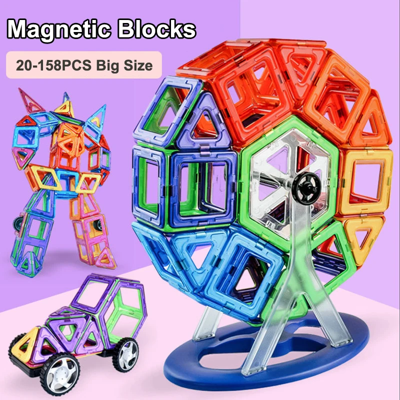 Big Size zestaw Magnetic Designer Construction Magnet klocki montuj cegły edukacyjne konstruktor zabawki dla dzieci