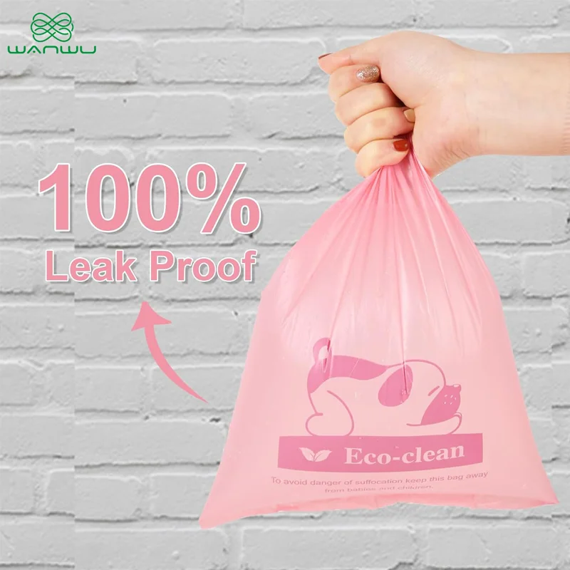 Poop Bags for Dogs, Corn Starch Based Compostable Pet Waste Bags, Leak Proof, Durable Doggie Bags for Walking Cats Litter, Pink