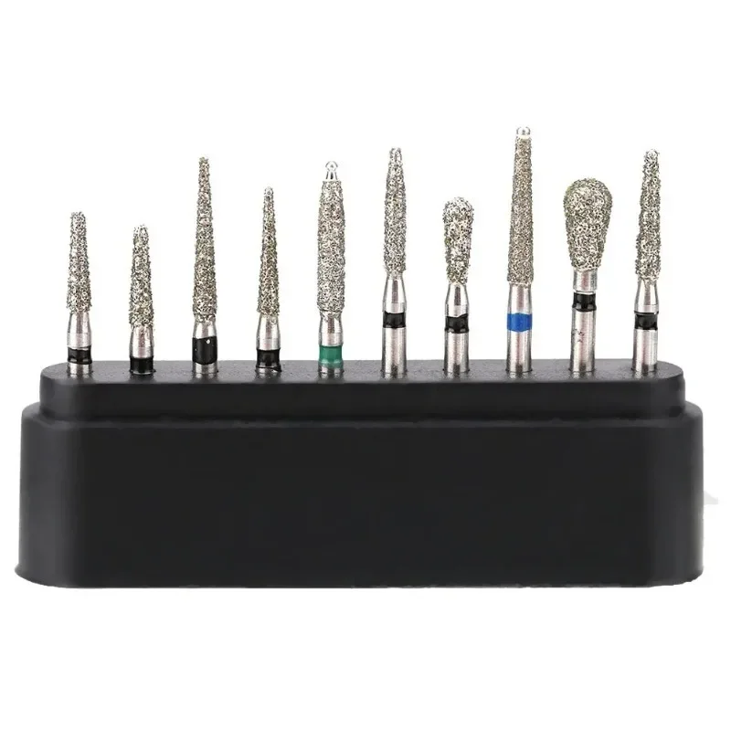 10Pcs/set Dental Diamond Burs Drill 1.6mm High Speed Handpiece Emery Bits Kits Dentist Ceramics Teeth Polisher Whitening Tools