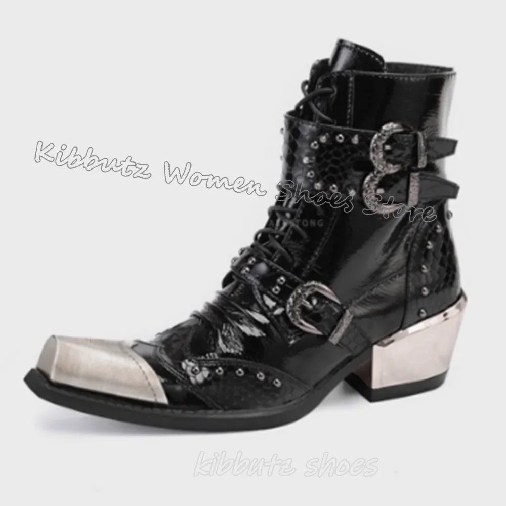 

Ботильоны с металлическим декором и заклепками, новинка, кожаная молния, модная элегантная сексуальная лаконичная роскошная женская обувь с квадратным носком на массивном каблуке, новинка