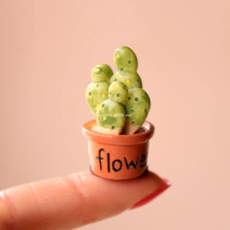 Mini Cactus 3D de resina Kawaii, 1 piezas, artículos de casa de muñecas en miniatura, estatuas, Accesorios de escritorio, figuras, esculturas