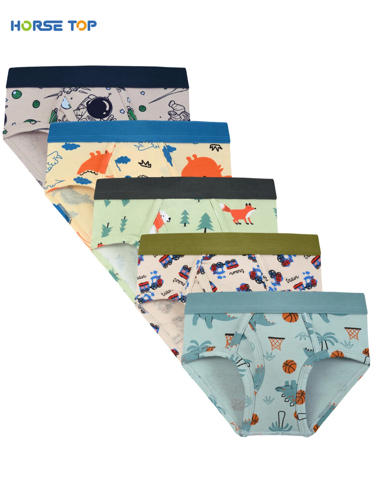 5. Jungen-Slip mit Dinosaurier-, Fuchs-, Astronauten- und Basketballmustern. Bequem, passend und keine Zurückhaltung.