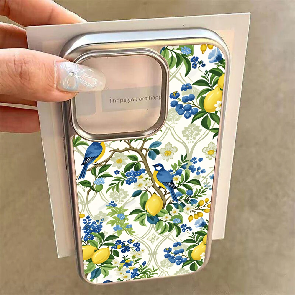 

INS Lemon Printing Phone Case For iPhone 14 13 12 11 17 15 16 Pro Max XS X XR 14 15 16 Plus Plating Transparent ShockProof Case