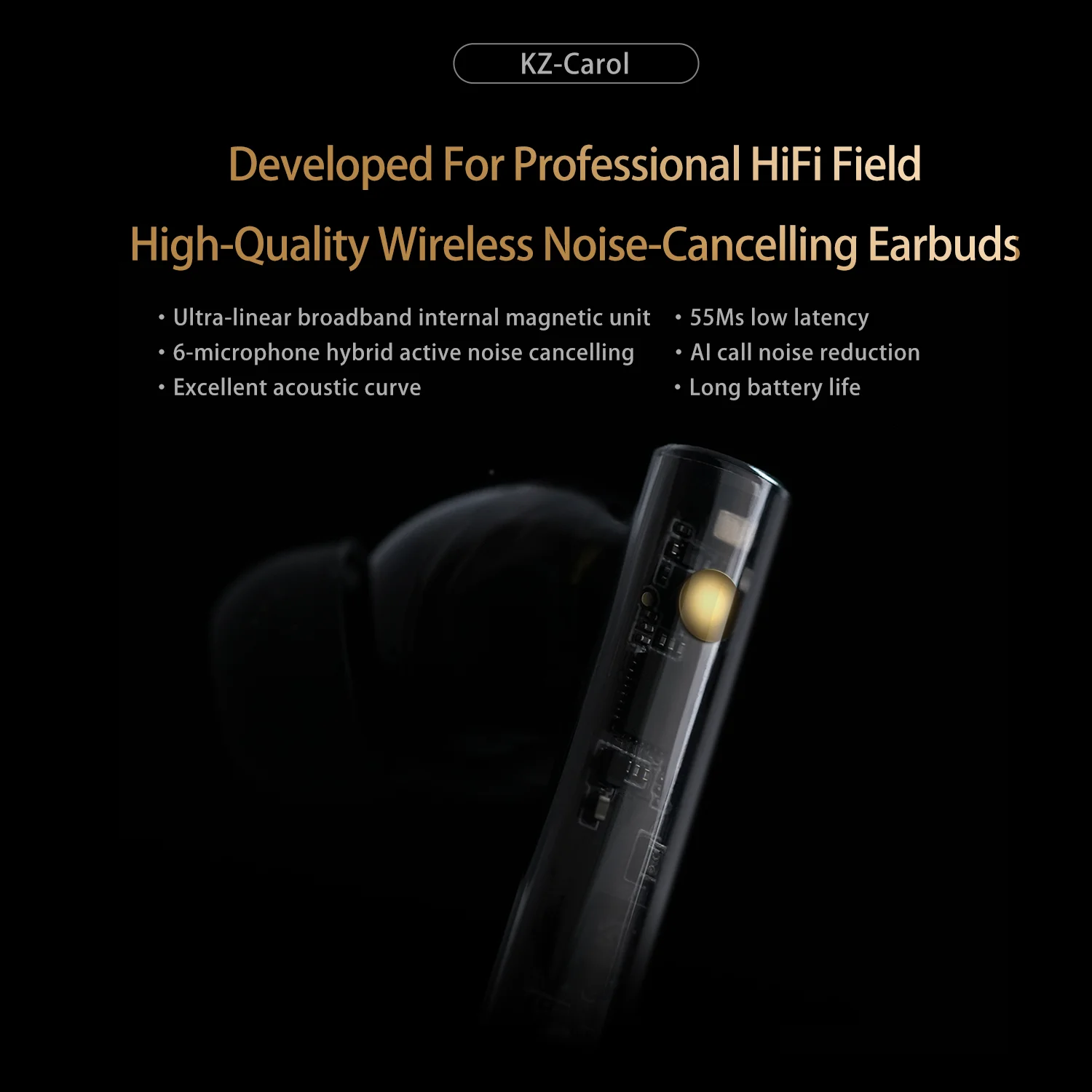 KZ Carol ANC True Wireless Earphone 55dB Active Noise Canceling TWS Headphone 6 Mics AI HD Call Bluetooth 5.3 HiFi in-Ear Earbud