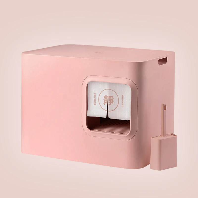 Sugar Cube Pink Hidden Cat Litter Box with Scoop Anti-splash Closed Deodorant Toilet Sand Box Tray for Closed Cat's House