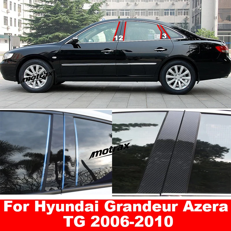 For Hyundai Grandeur TG Azera TG 2006-2010 Piano Black PC Car BC Pillar Posts Cover Door Window B C Column Decorative Exterior