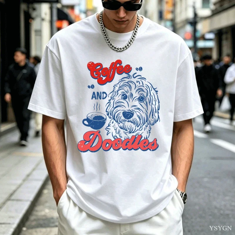 Coffee Funny Doodle Dog Coffee Club Pet Lover Streetwear T-Shirt Humor Tee Loose Fit Clothing for Men and Women Short Sleeve