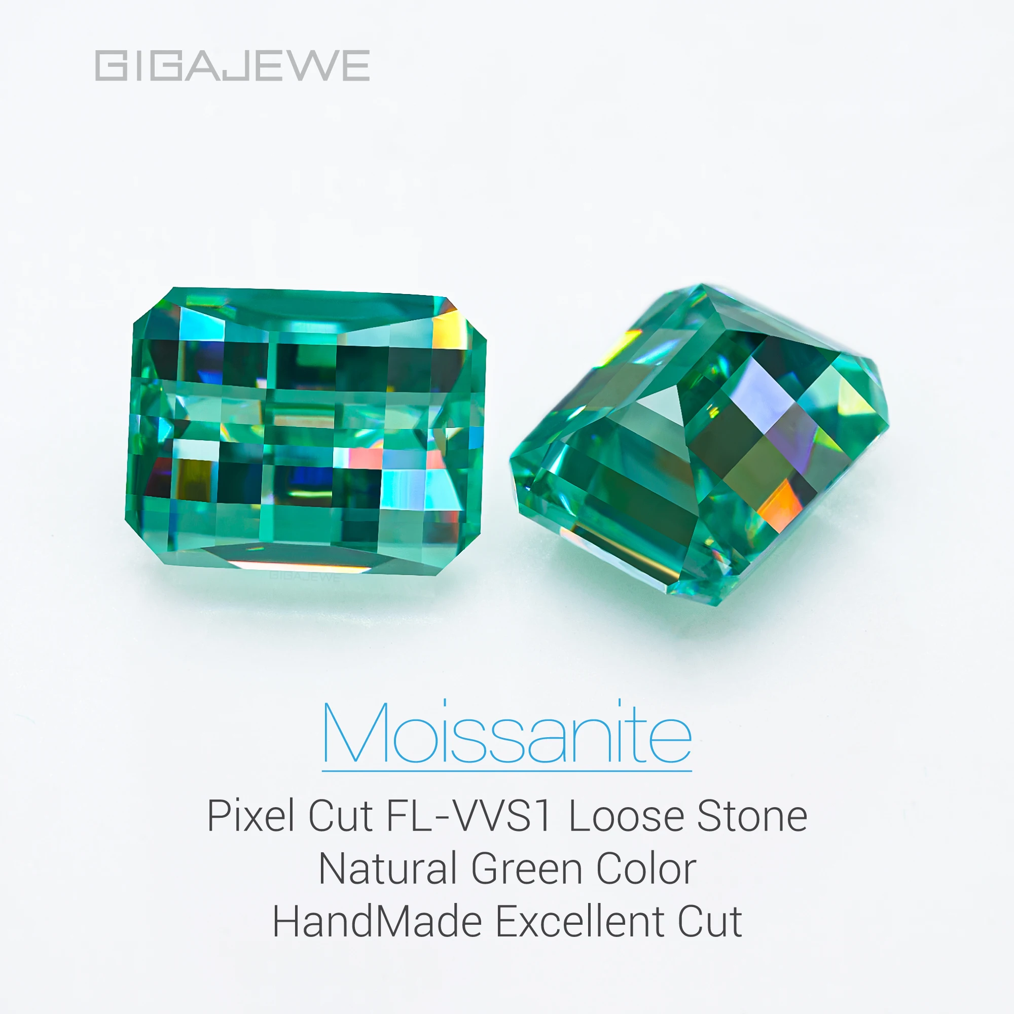 GIGAJEWE Green Pixel Cut Moissanite Pear VVS1 Premium Gems Loose Stone Diamond Test Passed Customizable Jewelry Making