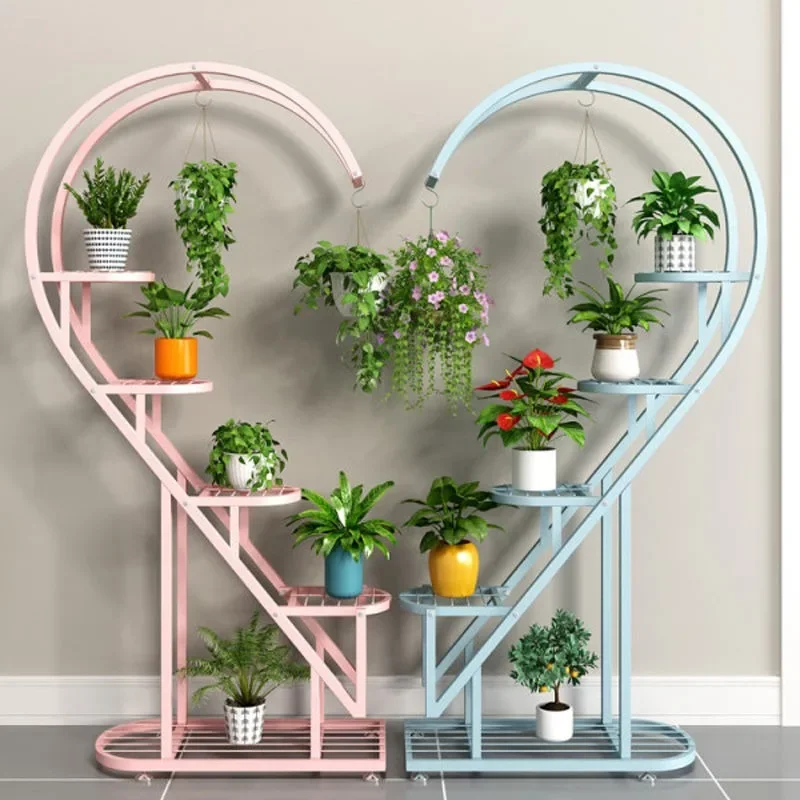 Flower Stand Balcony Multi-Layer Jardiniere Living Room Shelf Floor  Decoration Indoor Iron Heart-Shaped