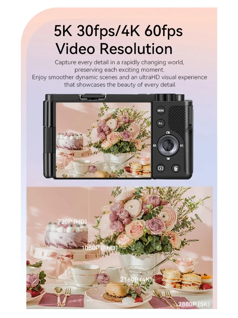 G930 Digital Camera 5K Touch Screen 5x Optical Zoom+15x Hybrid Zoom Multi Filters Manual/Auto Focus Photography Vlog Camcorder