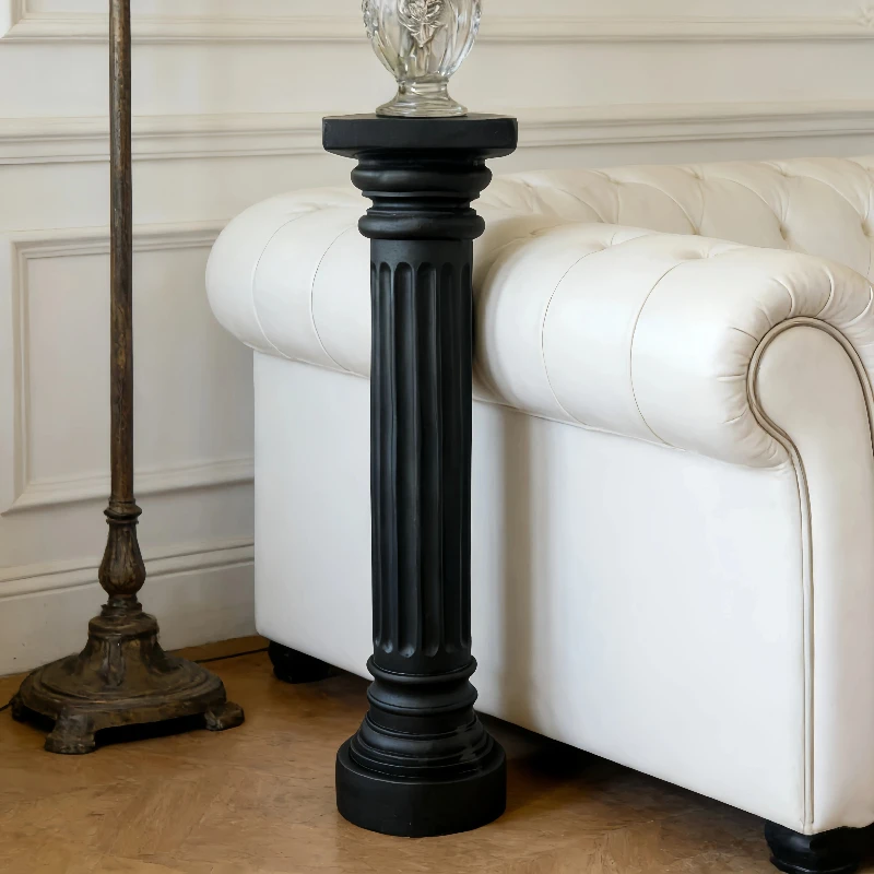 Roman Column Black Side Table for Homestay, Vintage Art Decor Pedestal, Minimalist Coffee End Stand, Interior Corner Accent Base