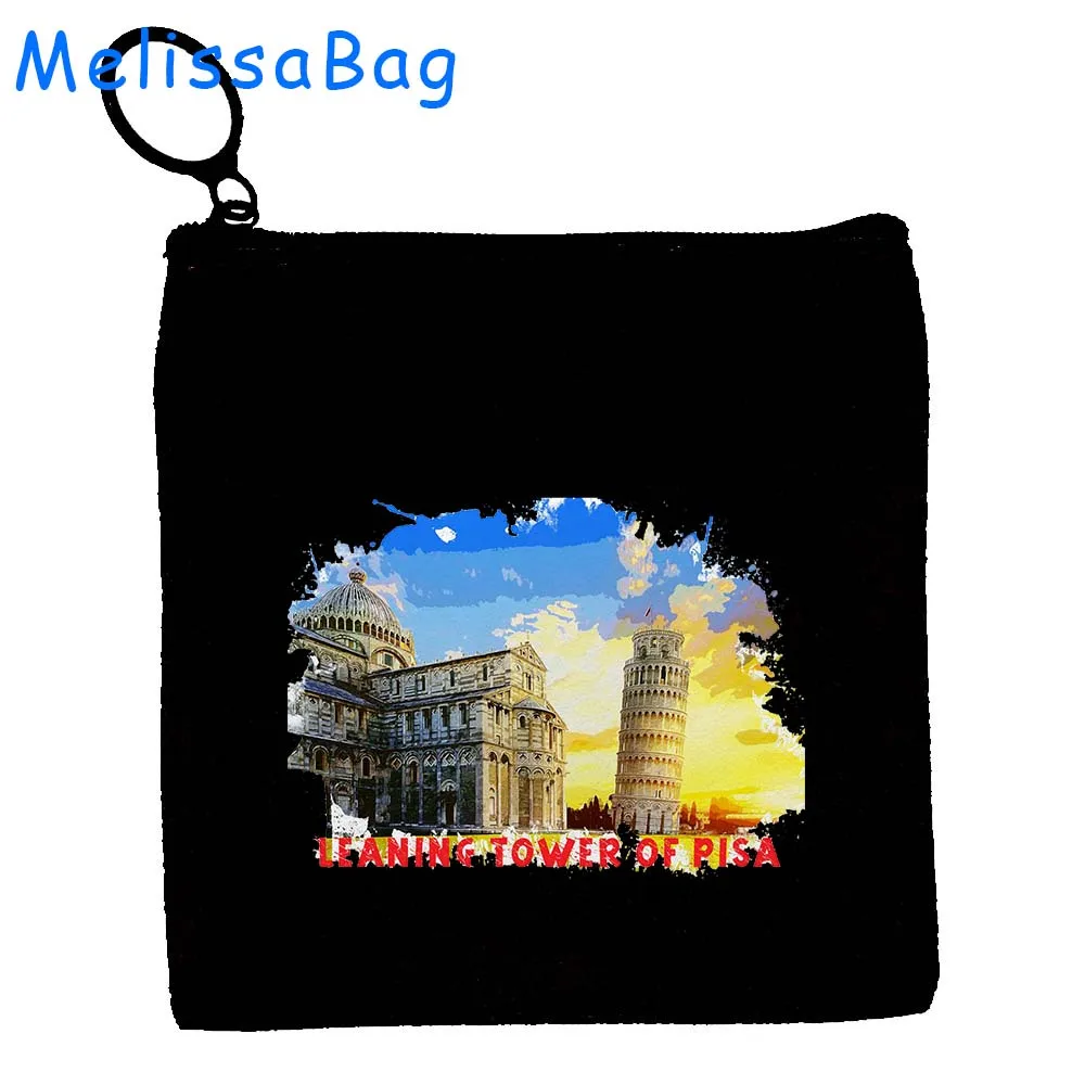 Monedero de lona con tinta de acuarela, bolsa para llaves, regalo al óleo de Pisa Colosseum, Hungría, Lisboa, Portugal, Venecia, Italia