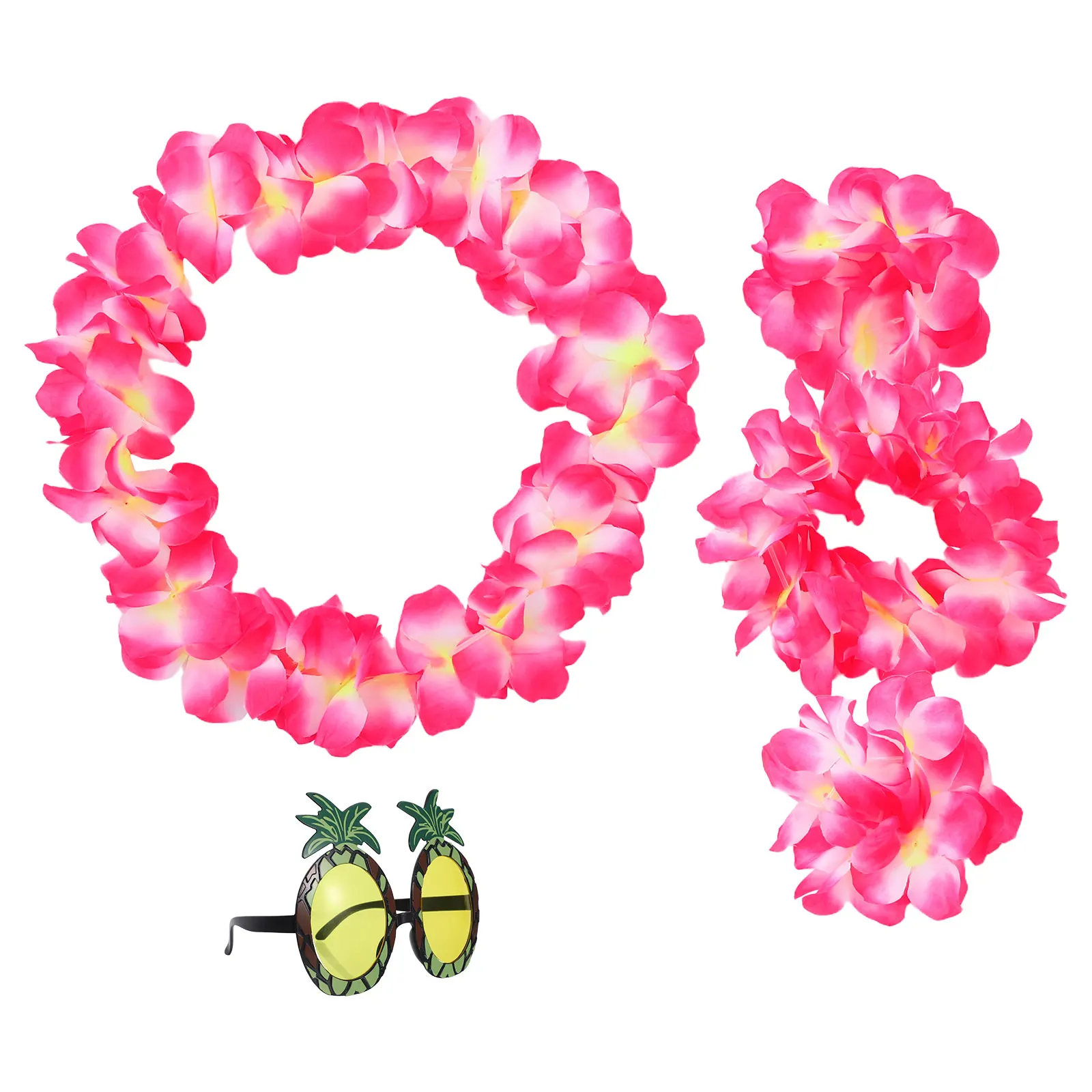 

5Pcs Hawaii Garland Flower Headdress Bracelet Pineapple Eyeglasses Funny Party Photo Accessories Lightweight Hawaiian Eyeglasses