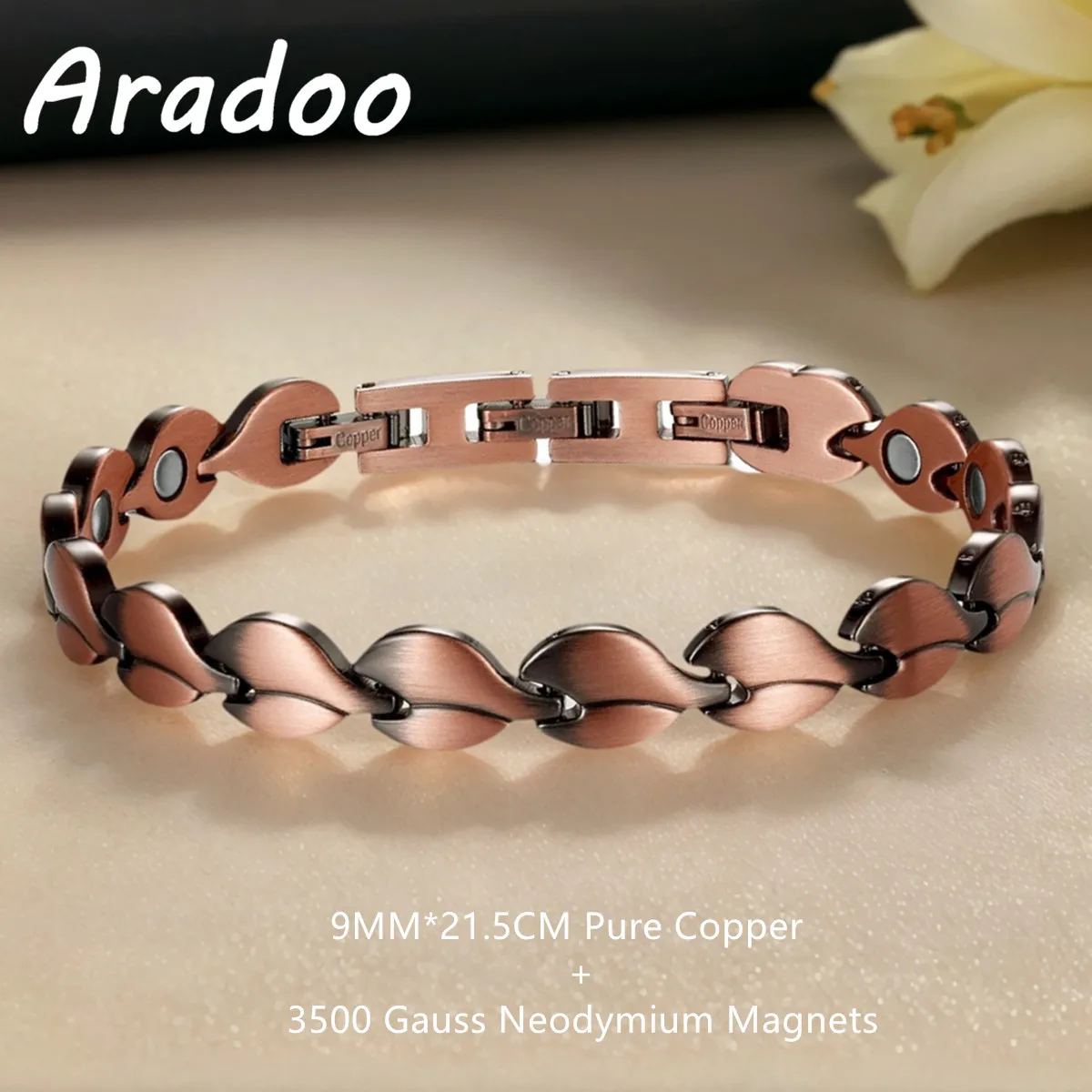 

ARADOO женский браслет для магнитной терапии, винтажный браслет-цепочка из чистой меди с мотивами листьев и сердечек, ювелирные изделия на день Святого Валентина, подарок