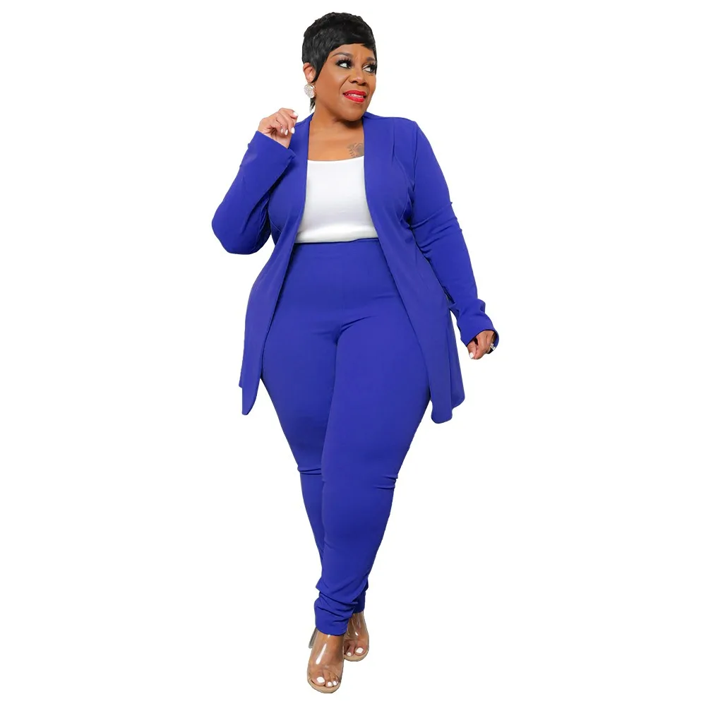 

2025 Winter Women Casual Suits Plus Size Two Piece Sets Solid Color Fashion Business Elegant Pant Suit