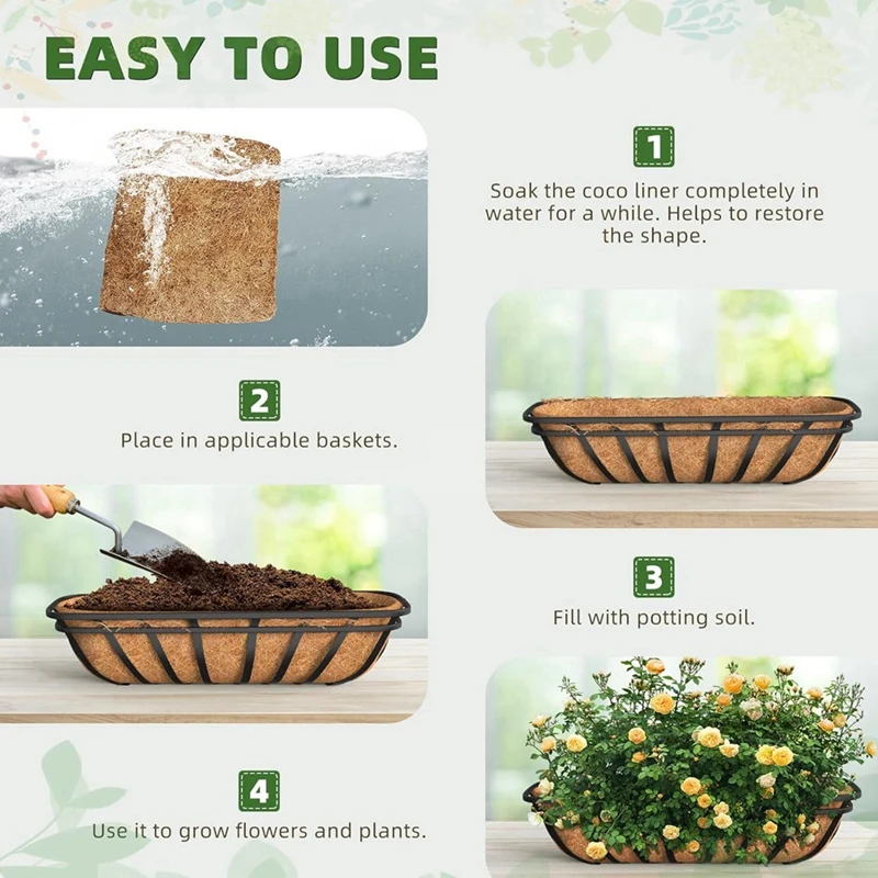 

30 Inch 3 Pack Trough Liners, Coconut Coir Fiber For Wall Basket Planters, Window Box Liners, Garden Planter Baskets Durable