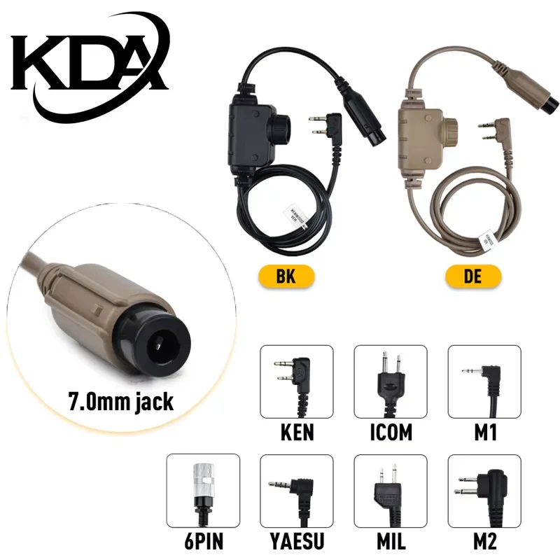 

KDA Tactical Headset PTT Military Version Hunting Accessory 6PIN Plug U94 Kenwood for Baofeng Radio Walkie-talkie Push To Talk