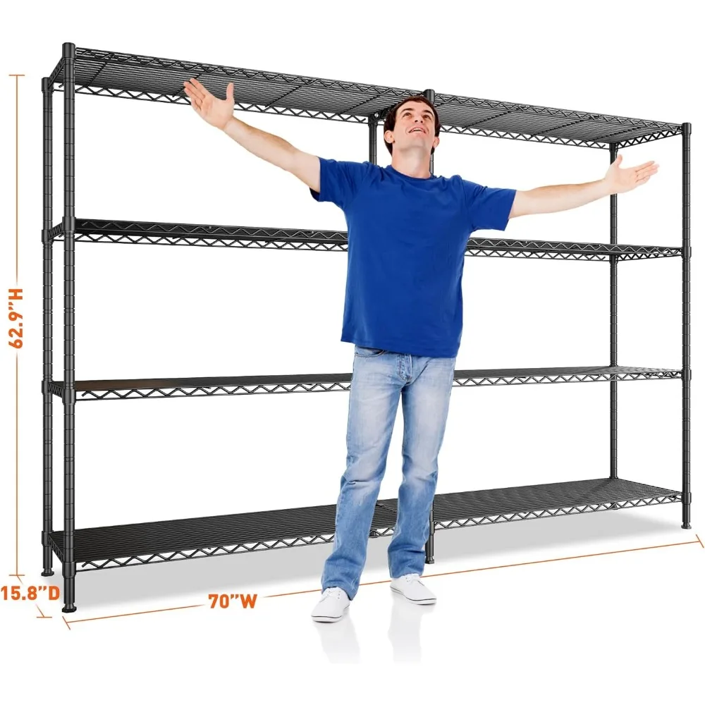 4-Tier Heavy Duty Metal Wire Shelving Unit - 1240lbs Load Capacity, Adjustable Storage Racks