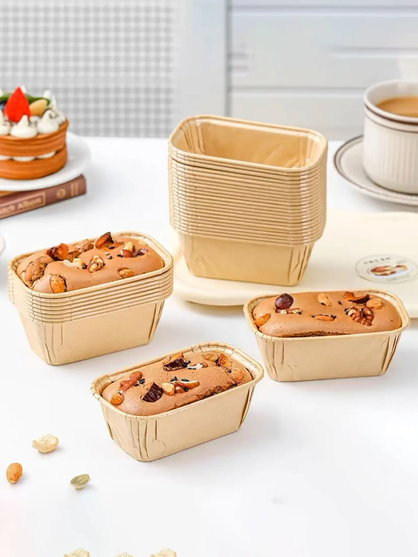 Mini Rectangular Roll-Top Box for Cake Baking, Dessert Oven-Specific Box, Square Paper Cup Mold Packaging Box Without Lid, 20Pcs