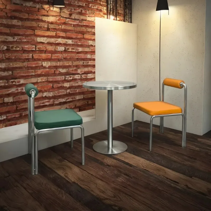 Modern Square Restaurant Furniture Diameter 50cm Stainless Steel  Table Chair Combination for Milk Tea Shop Coffe Shop