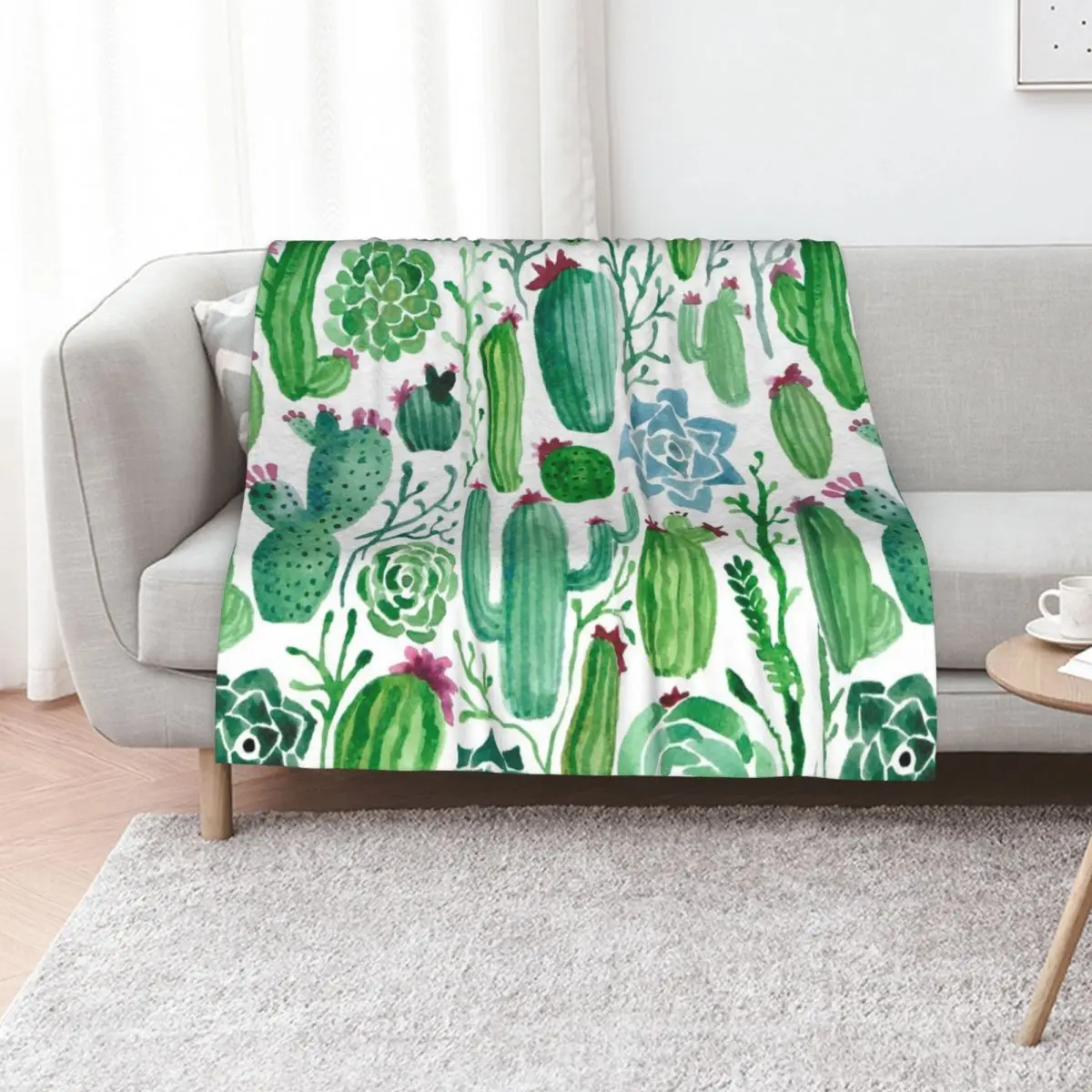 Watercolour cacti Throw Blanket warm for winter Retros Large Luxury Designer Soft Plaid Custom Blankets