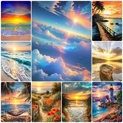 colecao-de-quebra-cabecas-de-verao-com-multiplos-paineis-paisagem-tropical-brilhante-e-quente-decoracao-para-casa