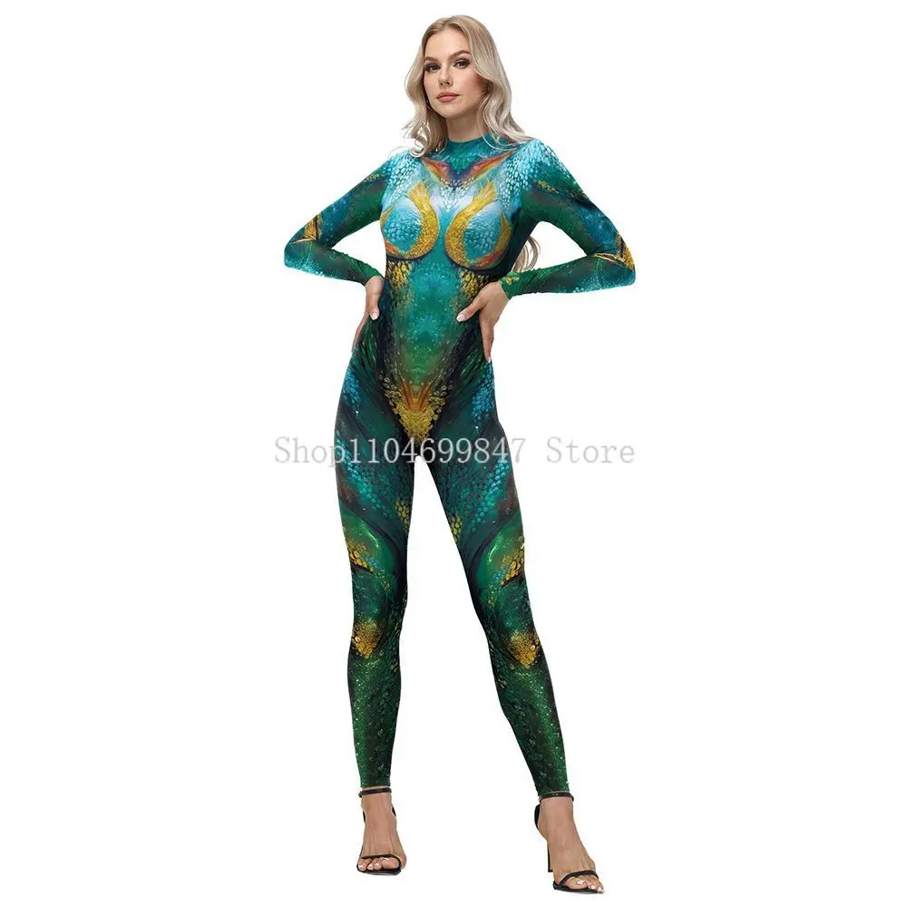 الكبار الحيوان تأثيري حلي ثلاثية الأبعاد الطباعة الرقمية بذلة مضحك ارتداءها امرأة رجل هالوين حورية البحر حفلة Catsuit Trendsetters