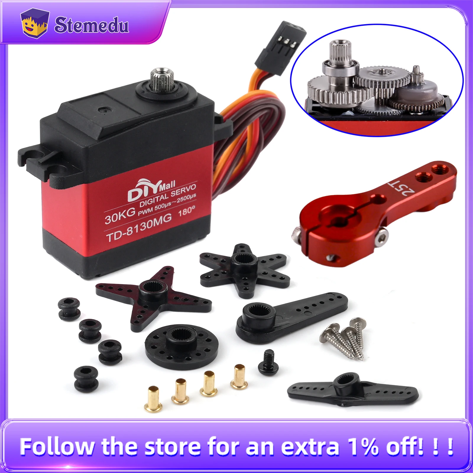 TD-8130MG 30KG 180/270/360度 °   HV デジタル高精度メタルギア RC サーボモーター 4.8-8.4V 25T アームホーン RC モデルカーロボットアーム用