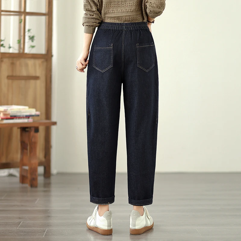 

Свободные прямые джинсы больших размеров, повседневные хлопковые джинсовые брюки с высокой талией и широкими штанинами, женские осенне-весенние джинсы свободного покроя