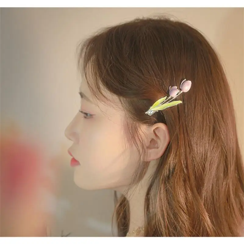 10/5/3/1PCS Tulip Flower Hair Clip Colorful Oil Dropping Fresh Girl's Hairpin Side Duck Mouth Clip Hair Clip Shark Clip