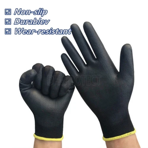 Imagen 2 del producto 10-50 pares de guantes de nailon PU, guantes de trabajo de seguridad, guantes especiales de reparación, guantes recubiertos de palma, suministros para trabajadores de reparación de carpintero