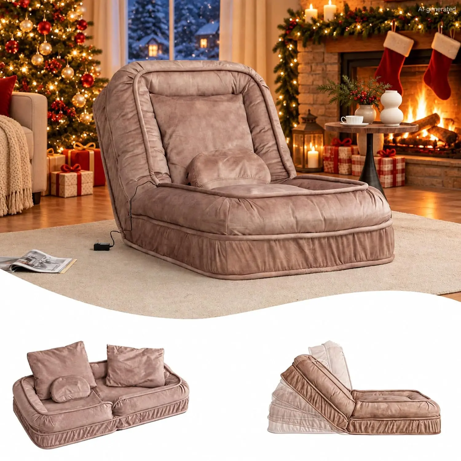 Foldable Floor Sofa Bed 5-Position Adjustable Massage Pillow Lounge Chair, Customized