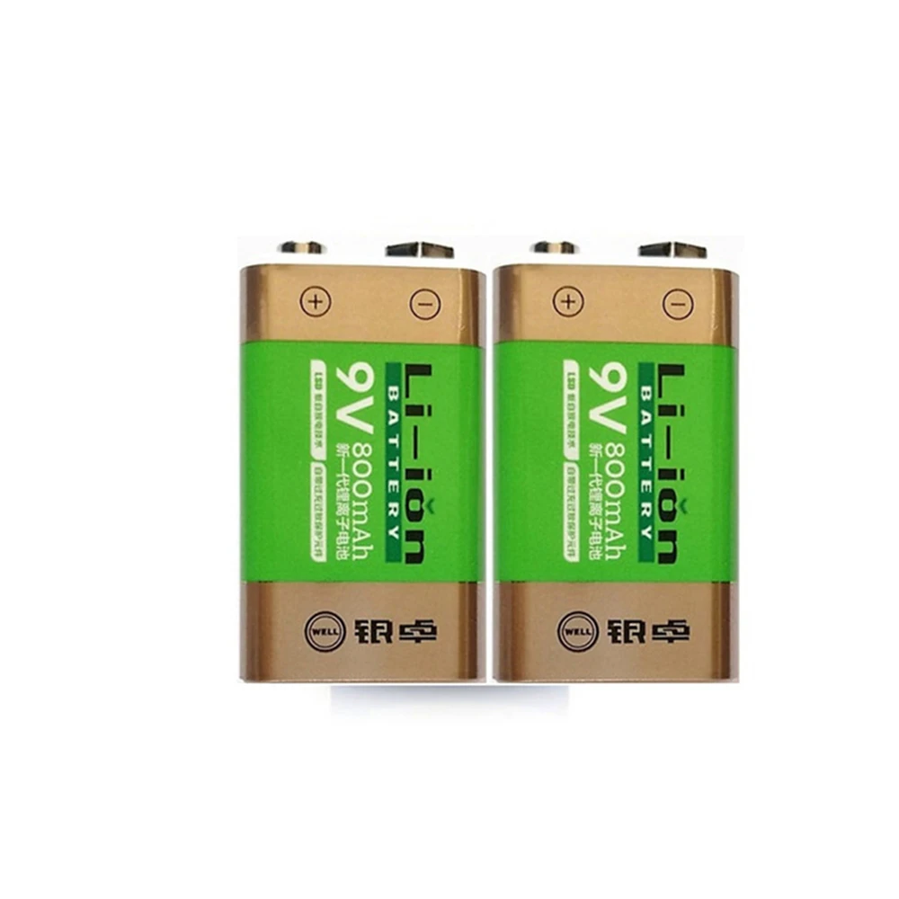 NEW 2PCS 800mAh SUPER BIG 9 v li-ion lithium 9 Volt Batterie Hersteller garantie+1PCS 9 V charger