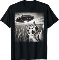 Cat Ufo Alien Selfie Funny Saying Meme T-Shirt Men and Women Oversize Fashion High Quality Street Retro Pure Cotton T-Shirt