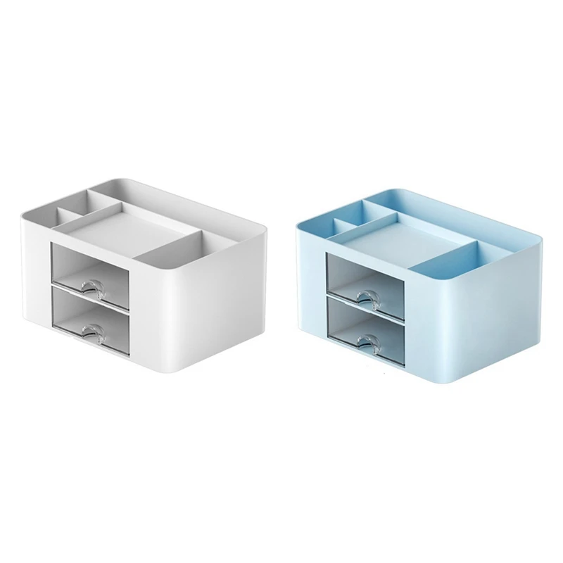 2 stuks blauw + wit eenvoudige transparante lade opbergdoos kinderen student kantoor desktop ornamenten pennenhouder duurzaam gemakkelijk te gebruiken