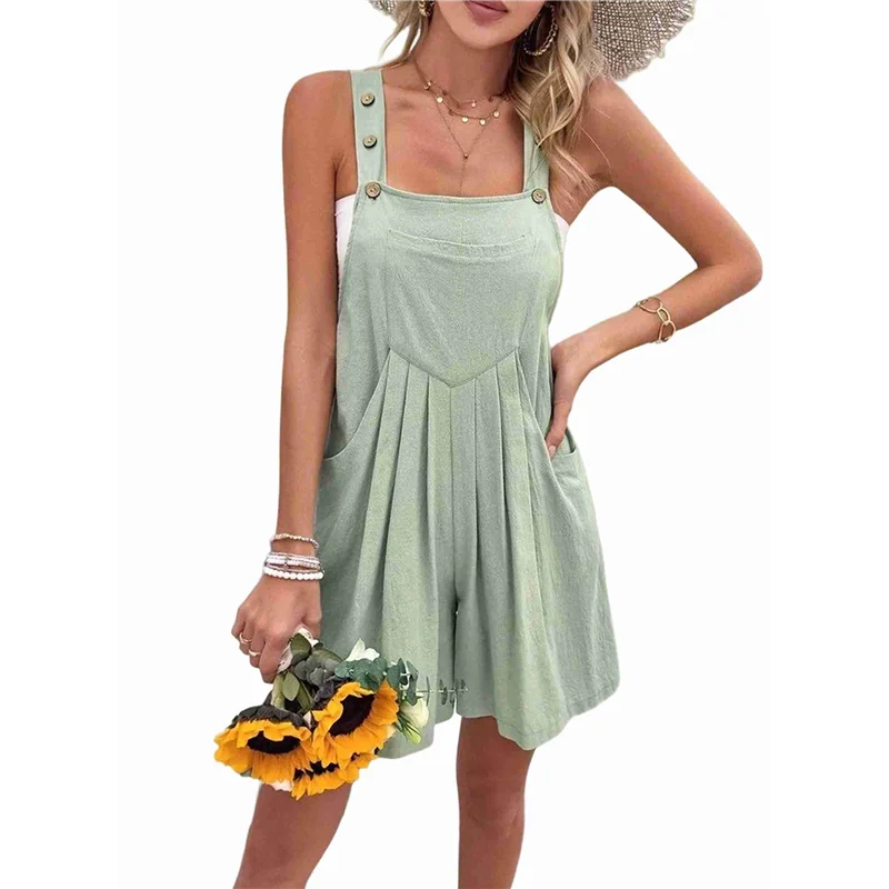 RTSHE-Pontini casual estivi da donna con bretelle, tute corte, tute larghe in lino, abiti da spiaggia, abiti da viaggio per le vacanze