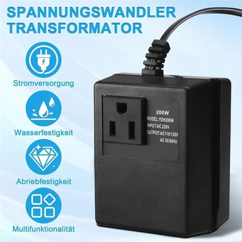 A95I-Voltage Converter Transformer, 200 W , 220 V/240 V To 110 V/120 V Power Adapter, For Travel And Business Trip Eu Plug