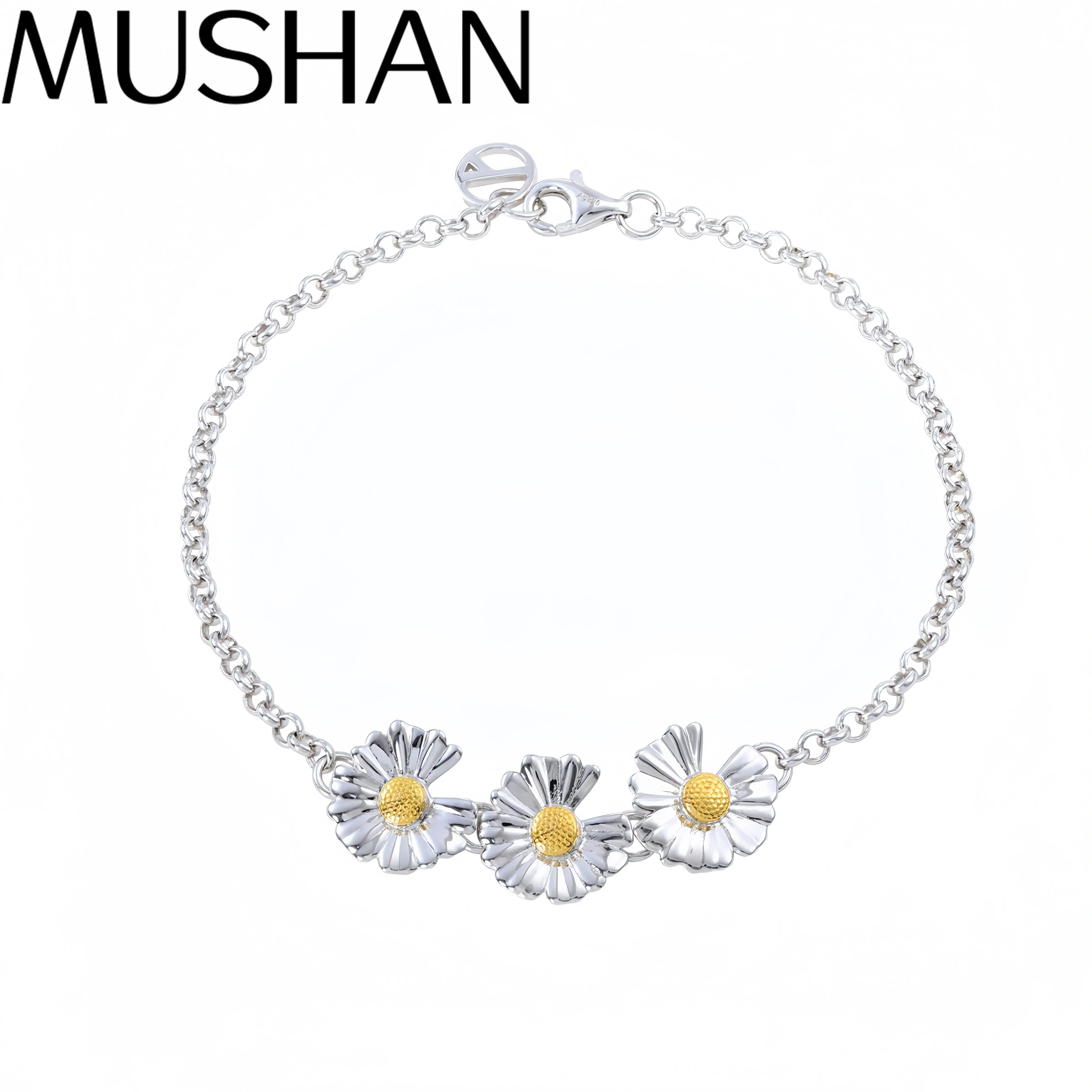 

Mushan Роскошный брендовый дизайнерский браслет с тремя цветами и ромашками, ювелирные изделия, браслеты из стерлингового серебра 925 пробы