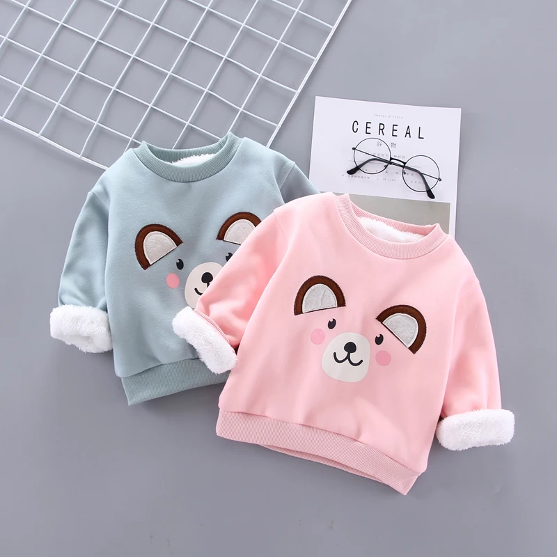 DIIMUU Toddler Girls Warm Hoodies Clothes Boys Winter Pullovers Sweatshirt Kids Thick Sweaters Baby Cartton Bear Tops