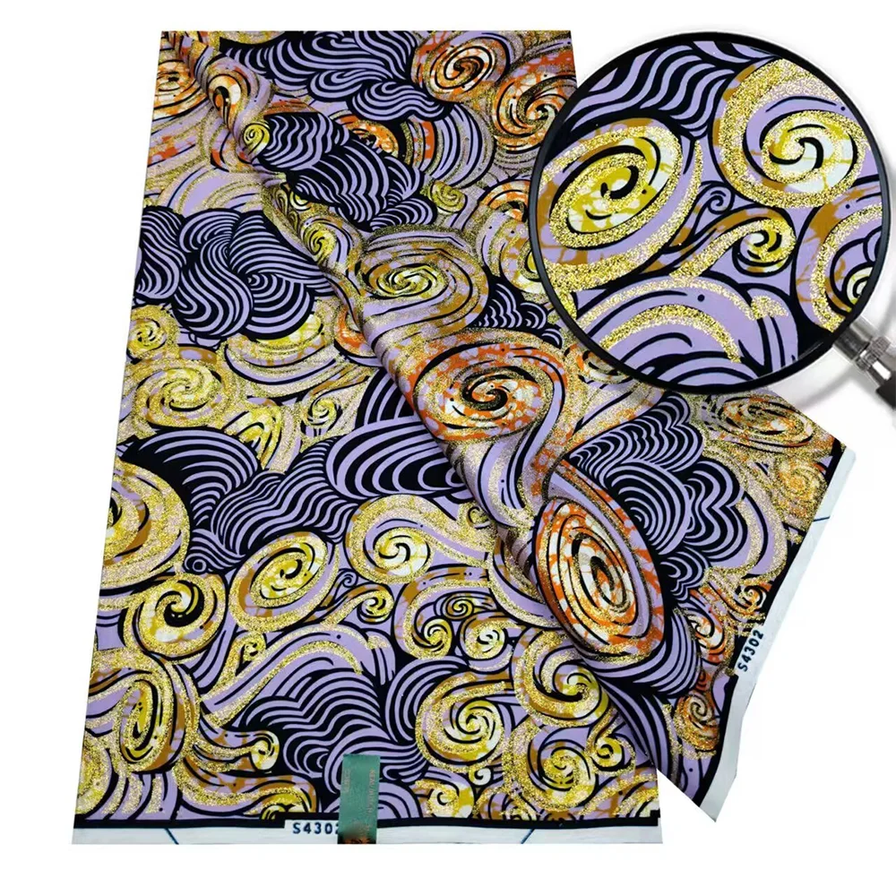 

Новинка 2025 года, супер 100% хлопок, африканская золотистая восковая ткань, высококачественная восковая ткань Анкара с восковым принтом, 6 ярдов, шитье женского праздничного платья