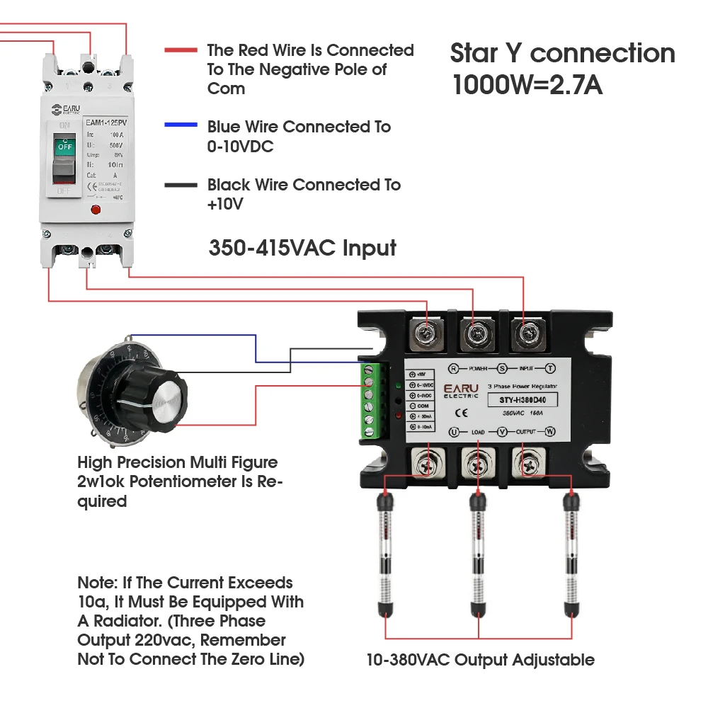 Three Phase AC Voltage Regulating Module Power Regulator Thyristor 380V Solid State Relay Dimming 25A-400A Potentiometer Control