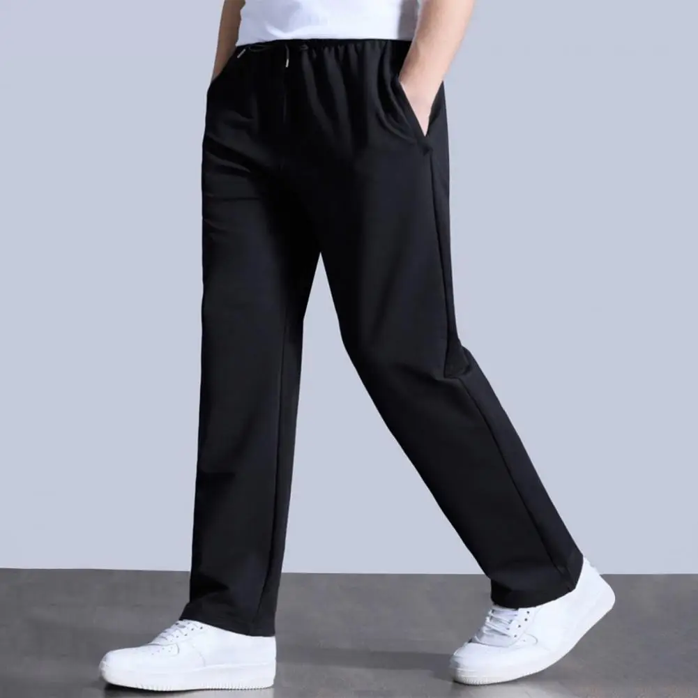 Men Pants Trendy Fine Sewing Casual Pants Men Summer Solid Color Straight Fit Thin Trousers Streetwear