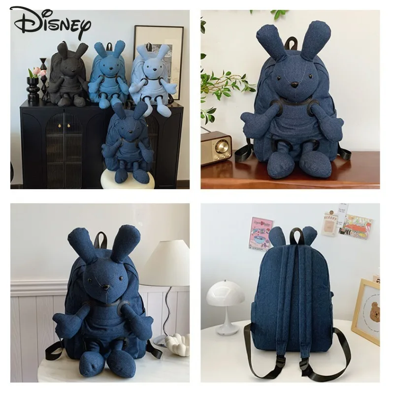 Disney mickey nova denim mochila feminina grande capacidade boneca bonito dos desenhos animados saco de viagem moda casual mochila