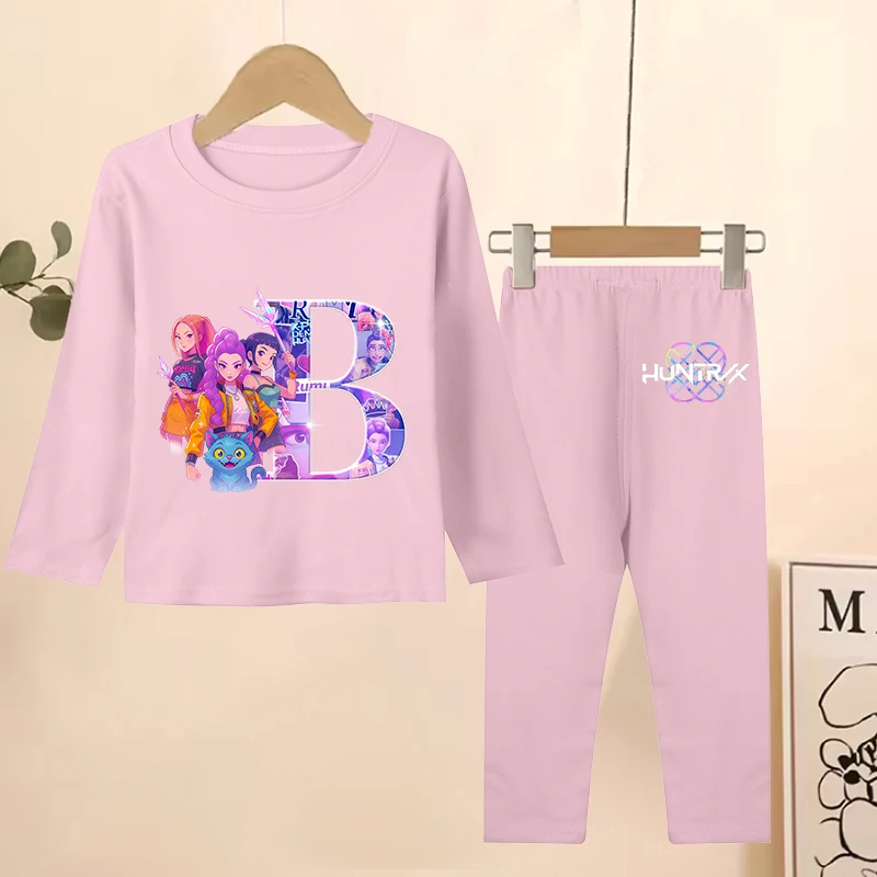 

KPop Demon Hunters Sweatshirt Pants Set Boy Cartoon Anime Pajamas Girl Warm Long Sleeved Nightwear Autumn Winter Home Clothing