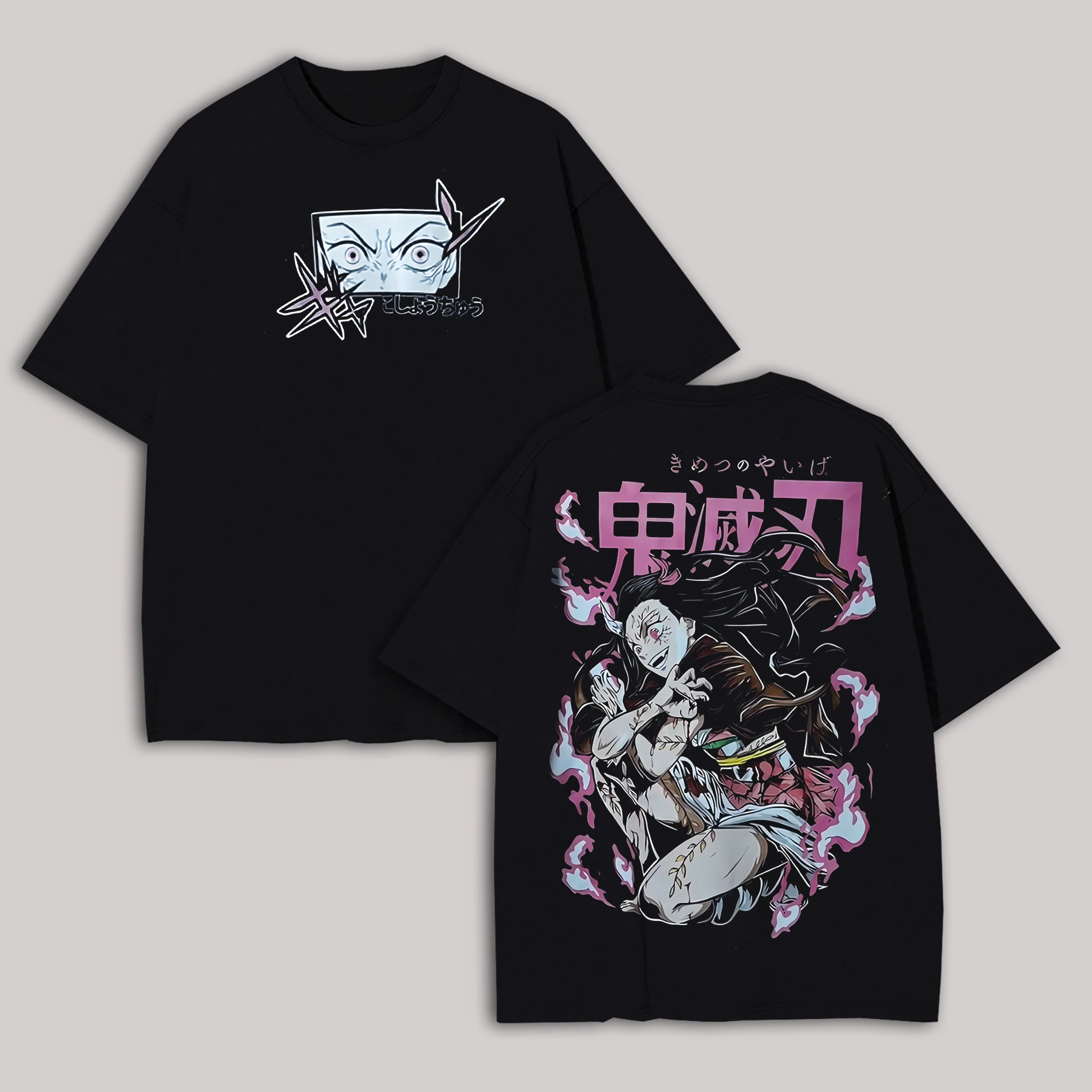 Camiseta Deportiva para Hombre, Camiseta de Manga Corta, Camiseta con Estampado de Anime Demon Slayer Inosuke Face Nezuko con Efecto de Fuego en la Espalda, Algodón Puro