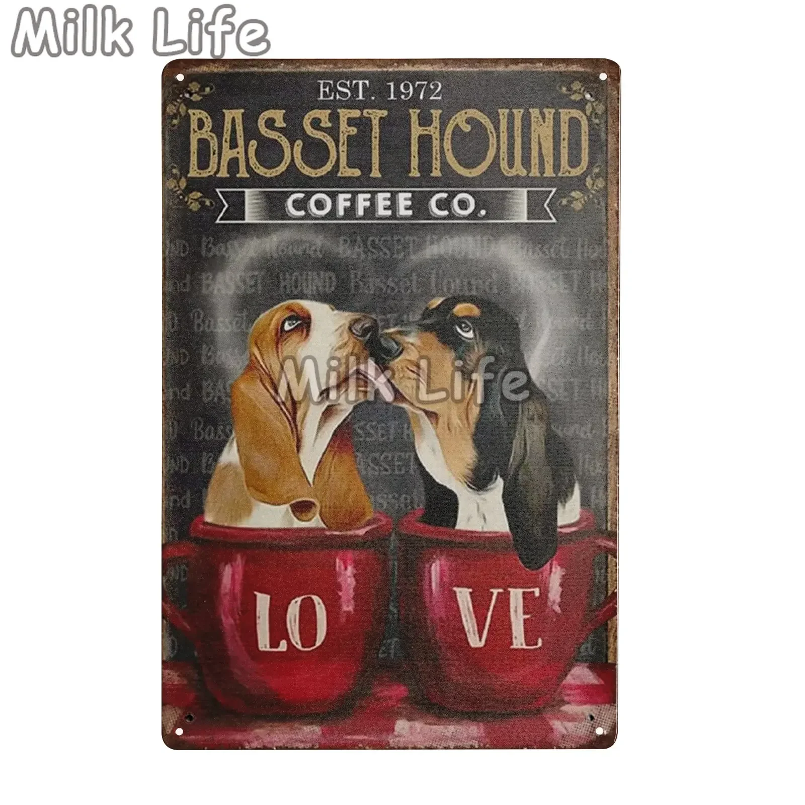 Basset Hound Dog Metal Sign Tin Poster for Home Room Bar Pub Cafe Kitchen Pet Shop Restaurant Wall Art Painting Decor 20*30 CM