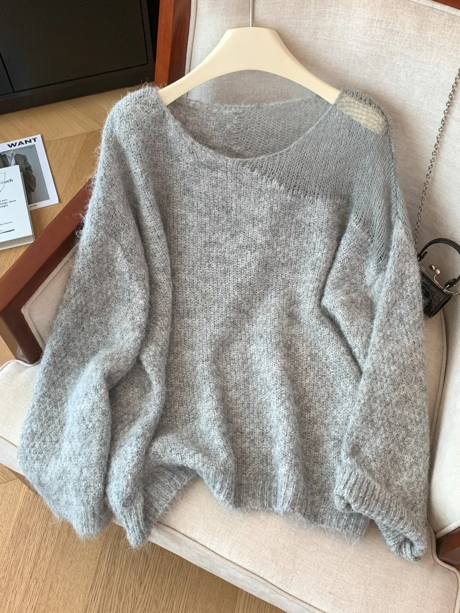 

Korean Sle Lazy round Ne Long Sve Knitted Sweater Women Autumn Winter New Loose Slimming Hollow out Warm Top
